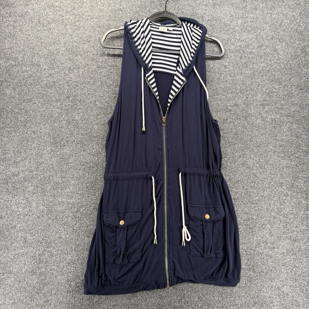 Saint Tropez West Dress Womens XL Blue Full Zip Tunic Sleeveless Nautical Preppy